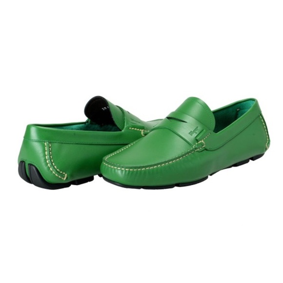 Salvatore Ferragamo Men's "Lake" Green Leather Driving Moccasins Shoes - Picture 1 of 13